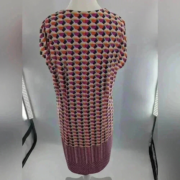 Laundry by Shelli Segal Dress Geometric Cap Sleeve V-Neck Pink Orange Career M - Picture 5 of 11